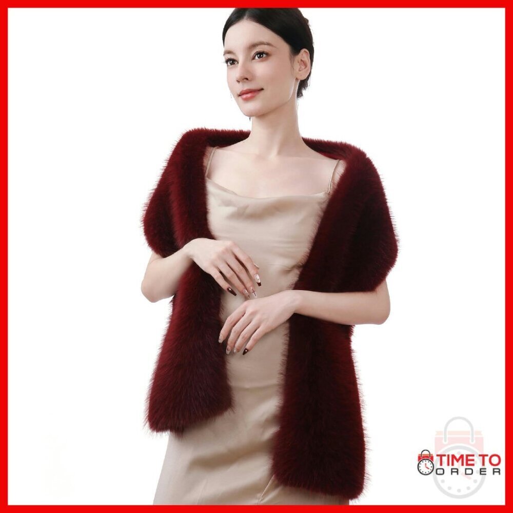Winter Faux Fur Scarf Wrap Shawl with Fleece Lining for Cold Weather